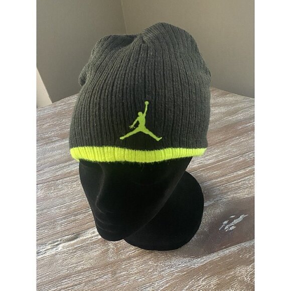 AIR JORDAN Youth Olive Green Neon Knit Beanie Hat - Picture 5 of 6
